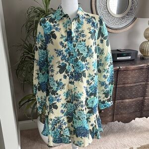 Tuckernuck Blue and Green Floral Blouse